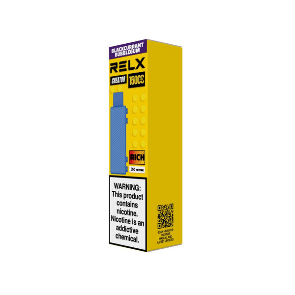 RELX Malaysia MY Creator Pod 15000 Puffs Blackcurrant Bubblegum Package 3% Nicotine 悦刻马来西亚Creator Pod蓝色烟弹1颗装黑加仑泡泡糖包装3%尼古丁
